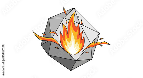 Fire Burning Inside a Grey Diamond.