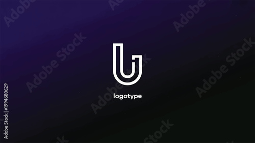White outline letter u symbol centered on a deep purple and black gradient background, with the word, logotype written in, small white sans-serif, letters positioned directly, below the mark