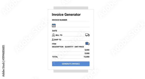 Invoice generator on computer screen.