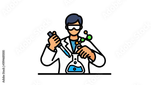 Scientist conducting experiment with pipette and flask