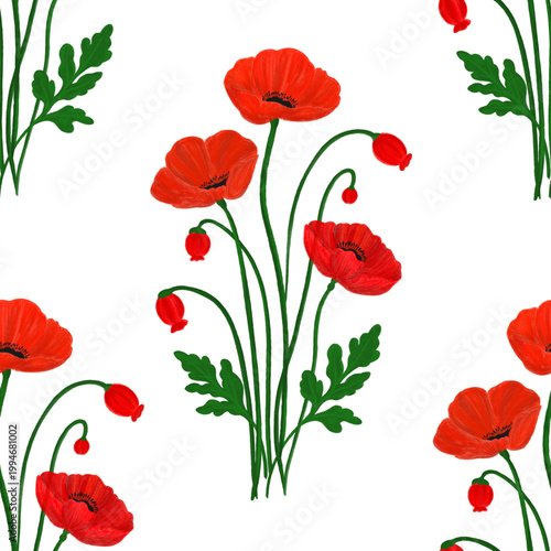 red poppies seamless pattern for fabric textiles and wallpaper for home and decor