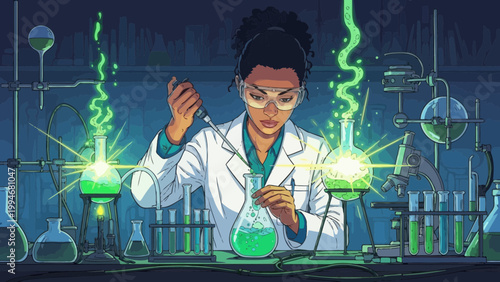 Scientist Performing Experiment in Vibrant Laboratory