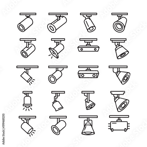 Ceiling spotlight collection with adjustable lamps in a clean line art style