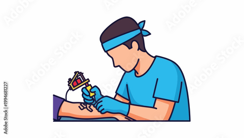 Tattoo Artist Applying Ink to Skin