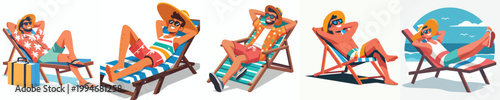 vector of a man lying on his back on a beach chair enjoying summer