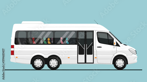 White Minibus with Passengers Illustration