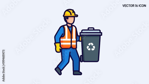 Worker collecting recycling bin