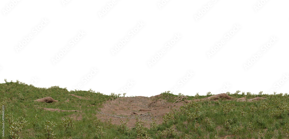 Fototapeta premium A patchy grassy area with a large dirt patch in the middle on transparent background
