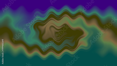 Abstract optical illusion marbled background with brown green teal purple blended wavy organic fluid curves, gradient distortion, and vibrant decorative layout