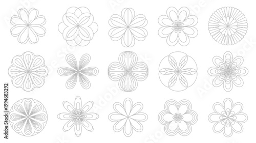 A collection of delicate hand drawn floral designs and circular patterns are displayed in monochrome offering a calming and artistic aesthetic high quality professional detailed modern