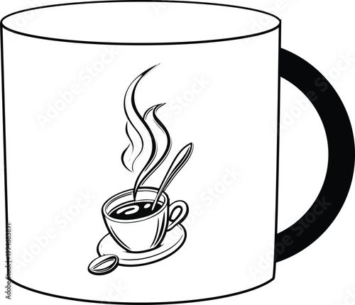 A steaming hot cup of coffee and a cup of tea served as a fresh breakfast beverage icon with vector espresso aroma and a brown caffeine design