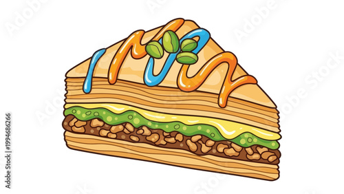 A Delicious Baklava Slice with Pistachios and Drizzle