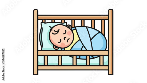 Adorable baby sleeping peacefully in a wooden crib