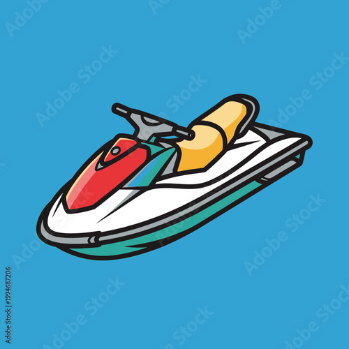 Colorful cartoon jet ski vehicle.