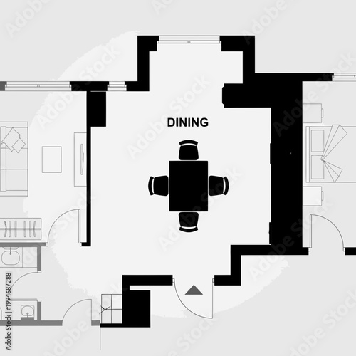 Dining room table and chairs.