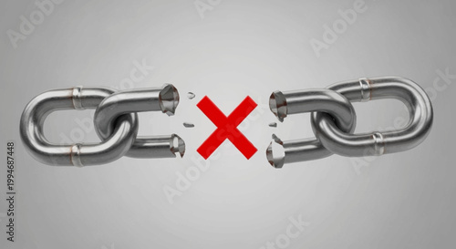 Broken chain link with red X symbol.