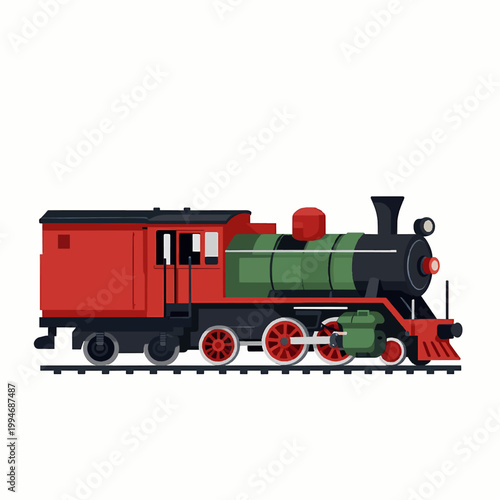 Historic steam locomotive train drawing, Railroad transport industrial, Victorian rail travel icon