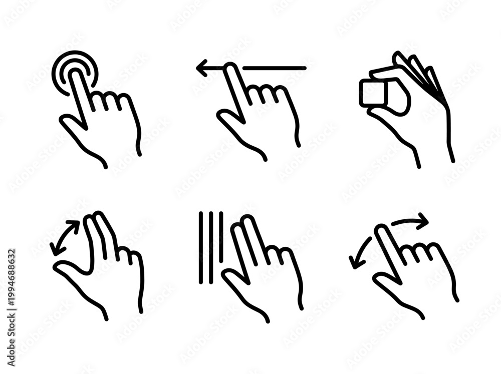 Fototapeta premium Modern Set of Touch Screen Hand Gestures for Interactive UI UX Design