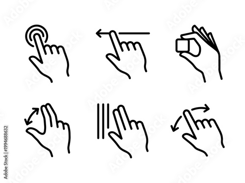 Modern Set of Touch Screen Hand Gestures for Interactive UI UX Design