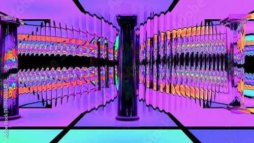 Abstract Colorful Digital Corridor Colorful Corridor Geometric Reflections 3D Neon Design. Concept featuring colorful, corridor, geometric, reflections, 3d for professional commercial design.