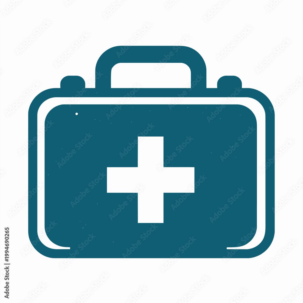 Obraz premium Minimalist vector illustration of a detailed survival first aid kit box, representing emergency preparedness, health, and safety supplies, ideal for warning signs and signage design.