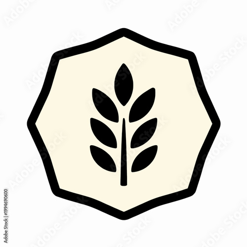 Minimalist vector label for high fiber food source, featuring a stylized wheat stalk icon, clean graphic design element for packaging and nutrition branding.
