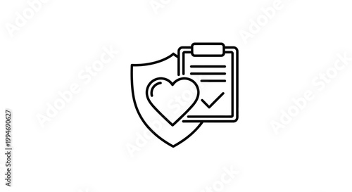 Health Insurance Shield with Heart and Checklist Icon