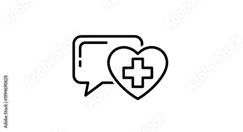 Healthcare communication icon: speech bubble and heart with medical cross