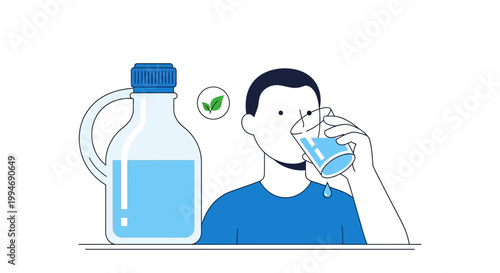 Man Drinking Water From Glass.