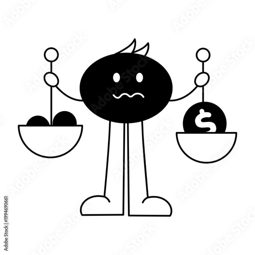 A glyph style icon showing money balancing
