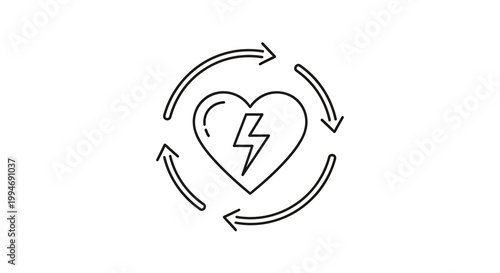Heartbeat Energy Cycle Icon: Health, Vitality, and Life Force Flow