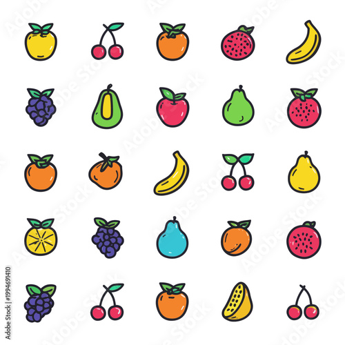 A Colorful Assortment of Fresh Fruit Icons