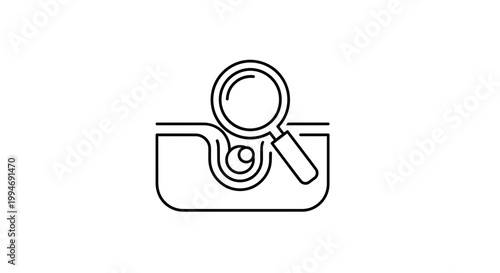 Magnifying glass examining skin pore with blackhead, dermatology concept