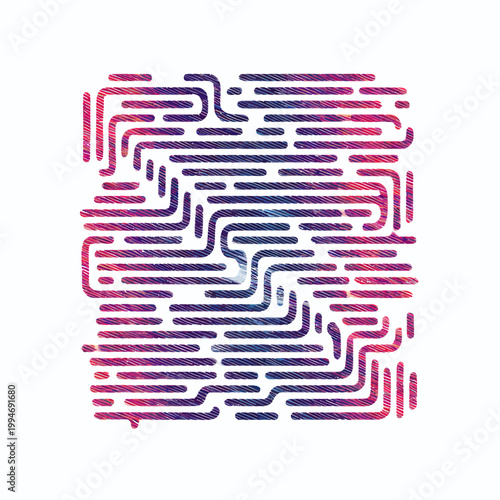 Abstract Geometric Maze Pattern with Colorful Textured Lines