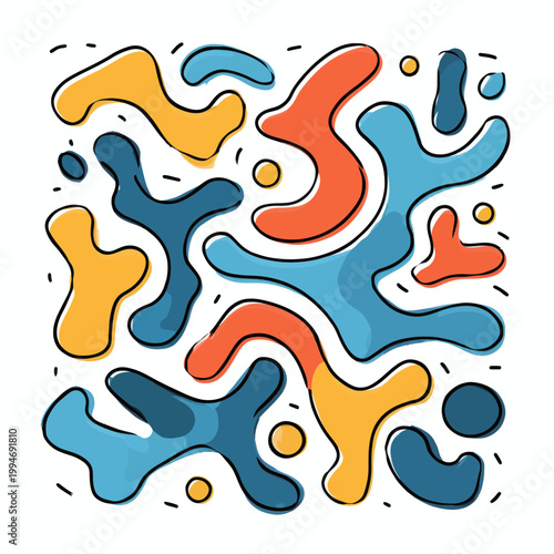 Abstract Organic Shapes Pattern in Blue Orange and Yellow
