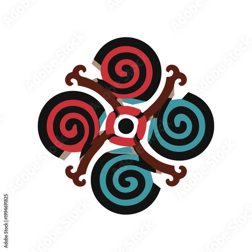Abstract Red Blue Spiral Ornament on Transparent Background
