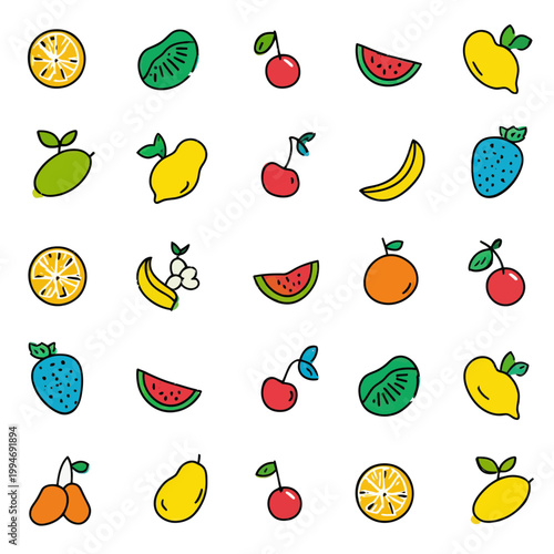 Assorted Fruit Icons Collection for Design Projects
