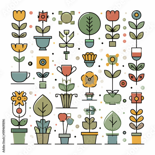 Assorted Flat Design Potted Plants and Flowers Collection