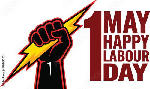 May day labour day fist with lightning bolt