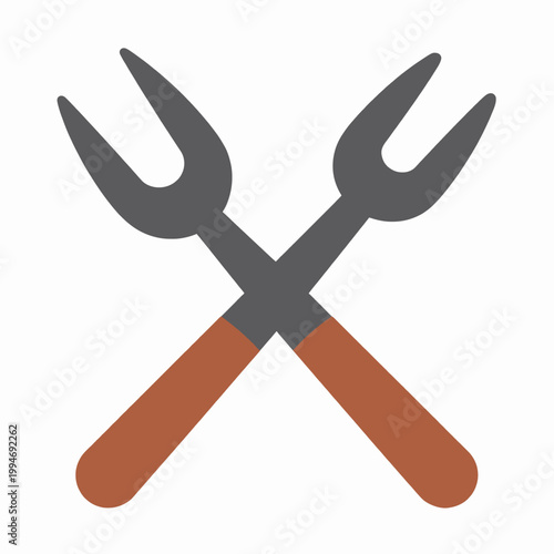 Modern BBQ Party Logo Design: Crossed grilling utensils and flame emblems for outdoor cooking and culinary gatherings