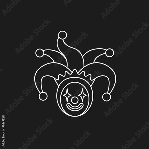 Jester Hat with Clown Face Line Icon Vector Illustration