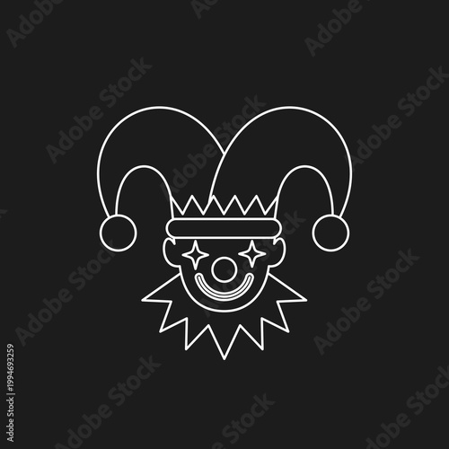 Jester Clown Face Line Art Icon with Smiling Expression and Hat