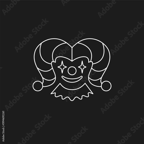 Jester Clown Mask Line Icon on Black Background