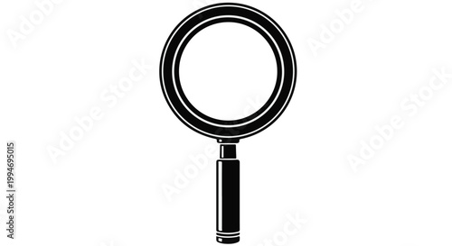 Magnifying glass icon, search tool, investigation symbol, detective, research, analysis, inspection, exploration, discovery, modern, simple, black, white, illustration