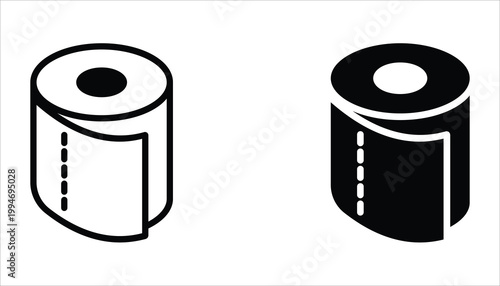 Toilet paper roll icon set. Editable stroke outline icon isolated on white background. Vector illustration for web design.
