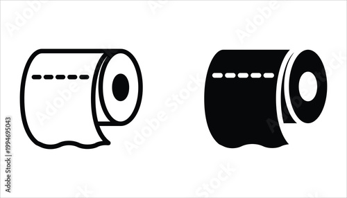 Toilet paper roll icon set. Editable stroke outline icon isolated on white background. Vector illustration for web design.
