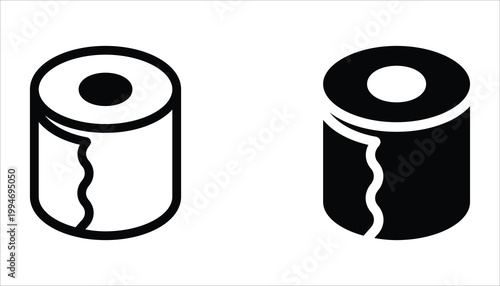 Toilet paper roll icon set. Editable stroke outline icon isolated on white background. Vector illustration for web design.