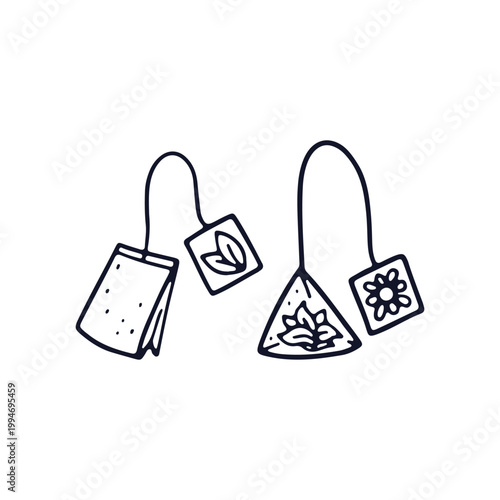 Hand drawn doodle tea bag with string icons vector illustration