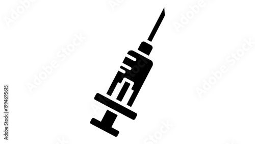 Syringe icon vector medical injection symbol for healthcare, vaccination, and medicine black and white flat design