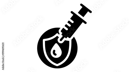Vaccination icon vector illustration of a syringe and a shield with a drop inside, representing immunization and medical